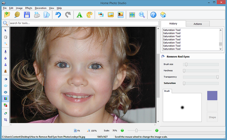 How to remove red eyes from photos